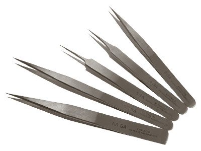 Set Of 5 Steel Tweezers